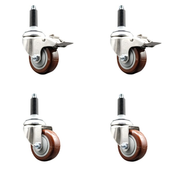 Service Caster 3.5 Inch 316SS Maroon Poly Swivel 3/4 Inch Stem Caster Lock Brake SCC, 2PK SS316TTLEX20S3514-PPUB-MRN-2-S-2-34 - main